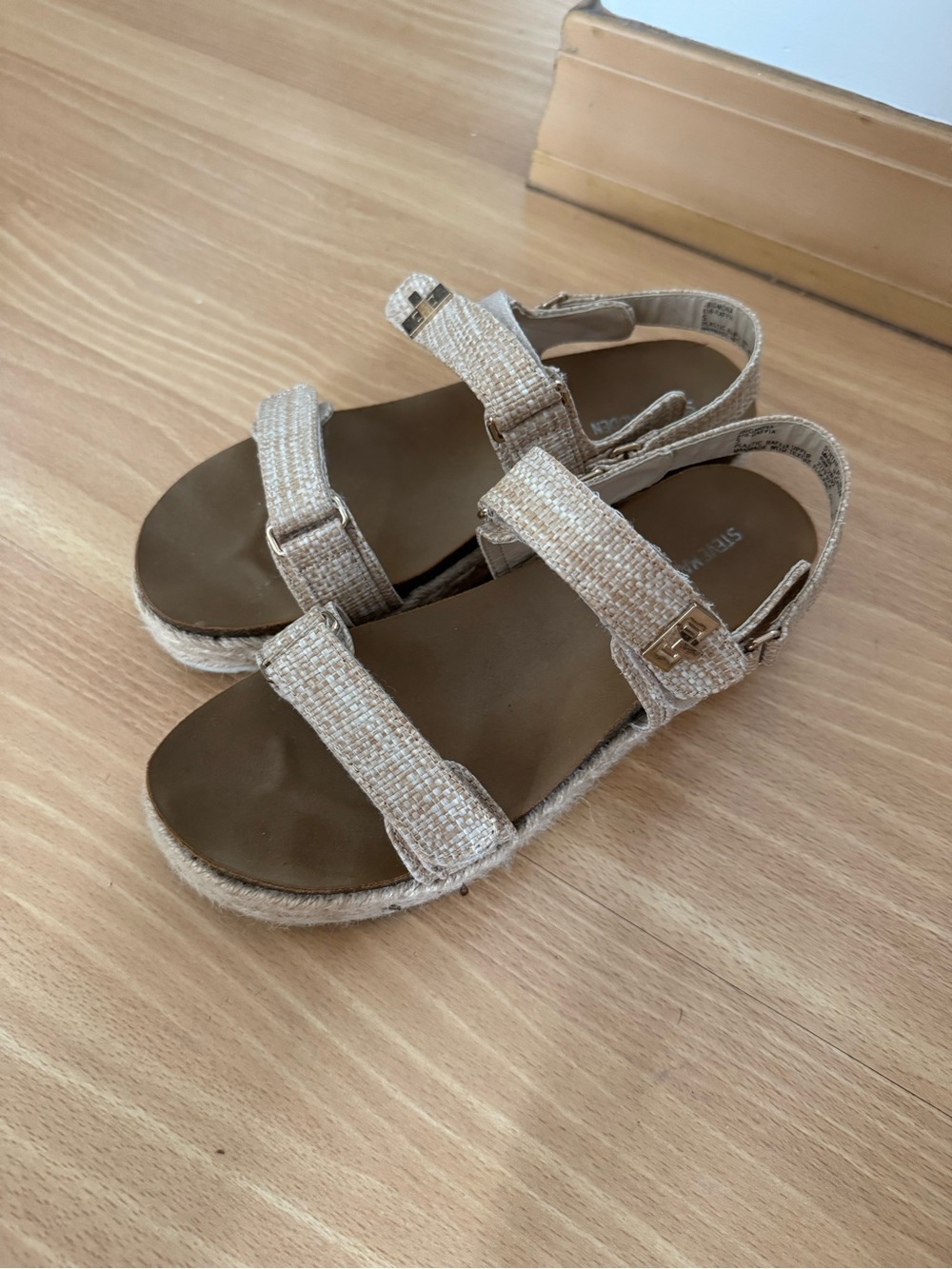 Steve Madden Kids Natural Beige Textured Strappy Sandals